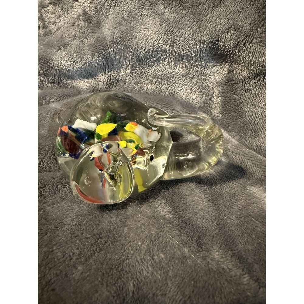 Vintage Elephant Colorful Floral Unique Scarce Blown Art Glass Paperweight